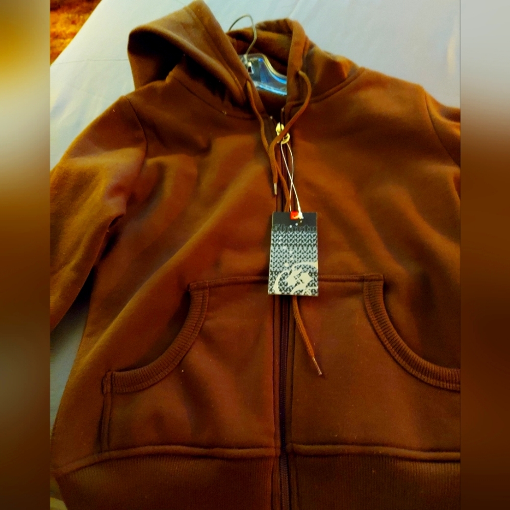 Brown children's hooded sweat shirt.